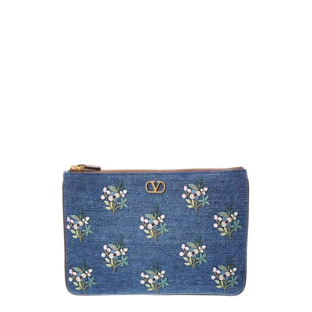 Valentino Vlogo Signature Denim Card Pouch Women`s Blue