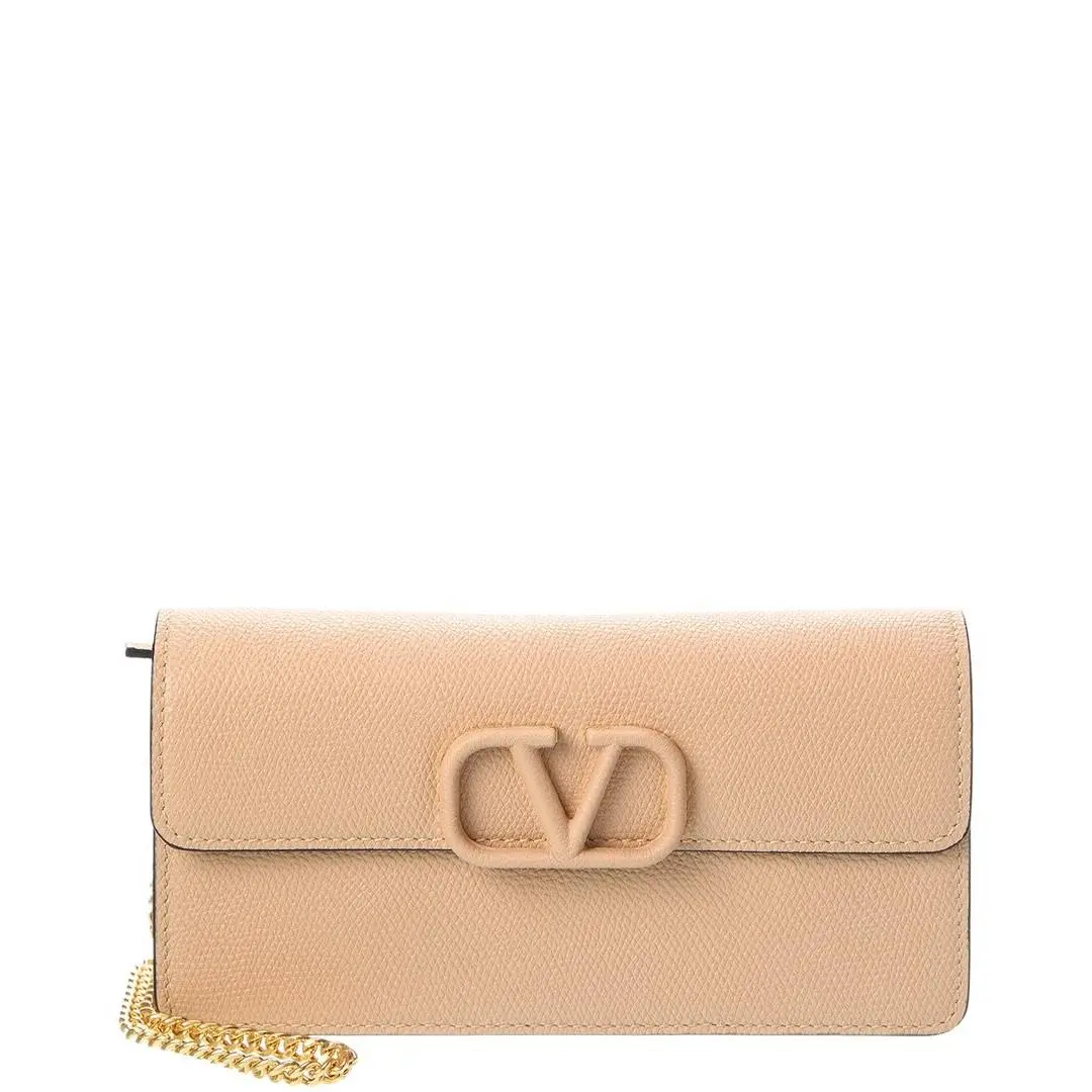 Valentino Vsling Grainy Leather Wallet On Chain Women`s Brown
