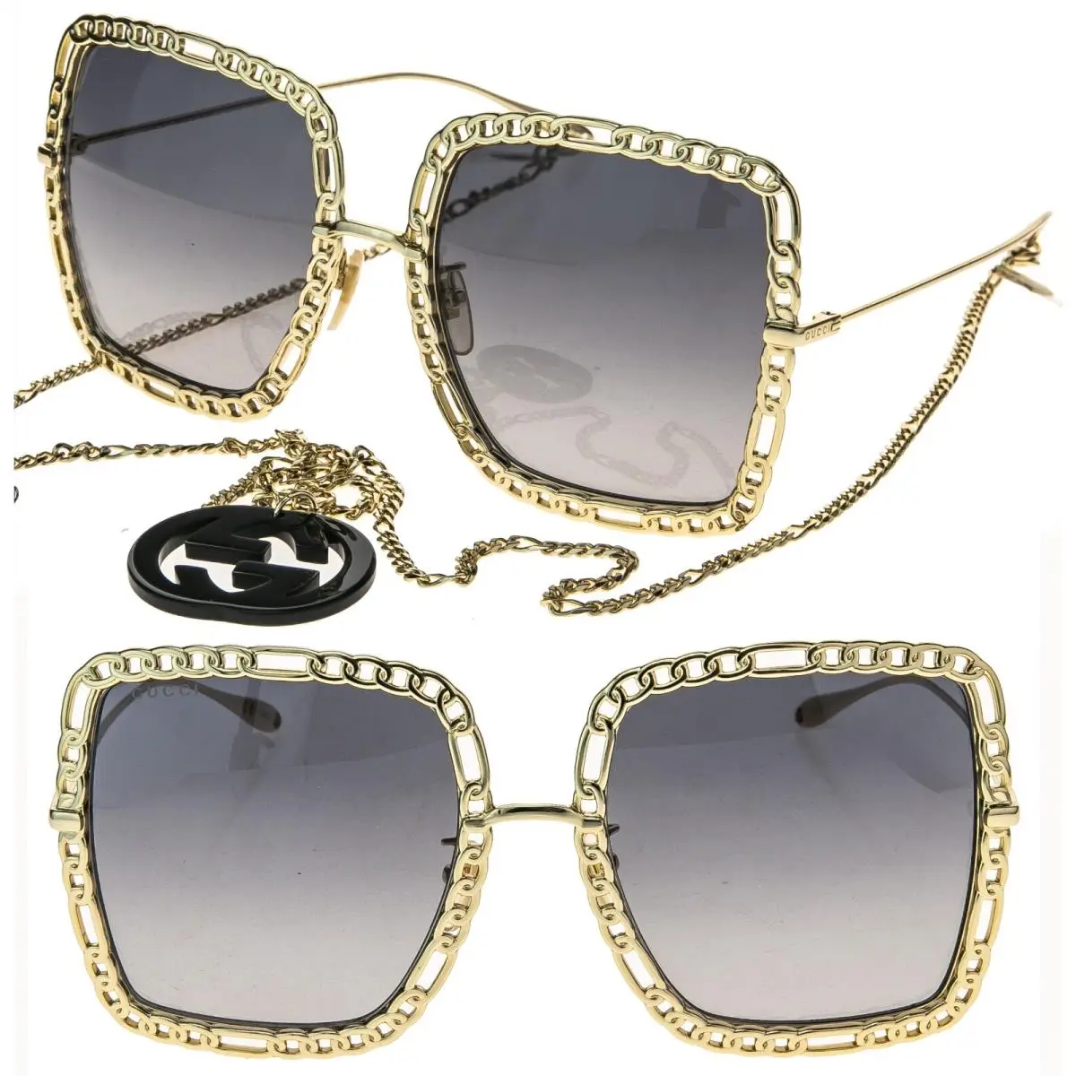 Gucci GG1033S 1033 Gold Detachable Chain Necklace GG Charm Pendant 002 Sunglass