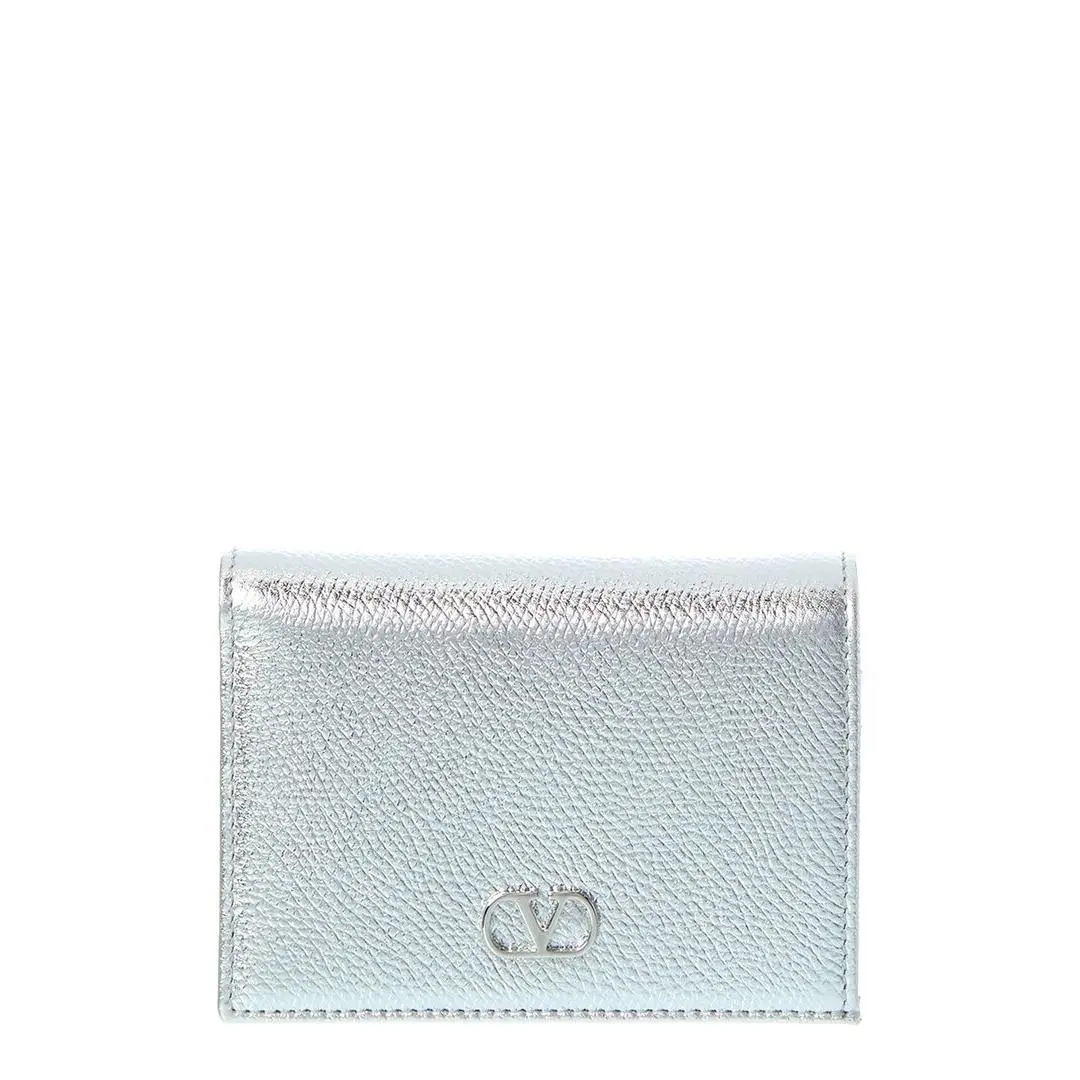 Valentino Vlogo Signature Leather Card Case Women`s Silver