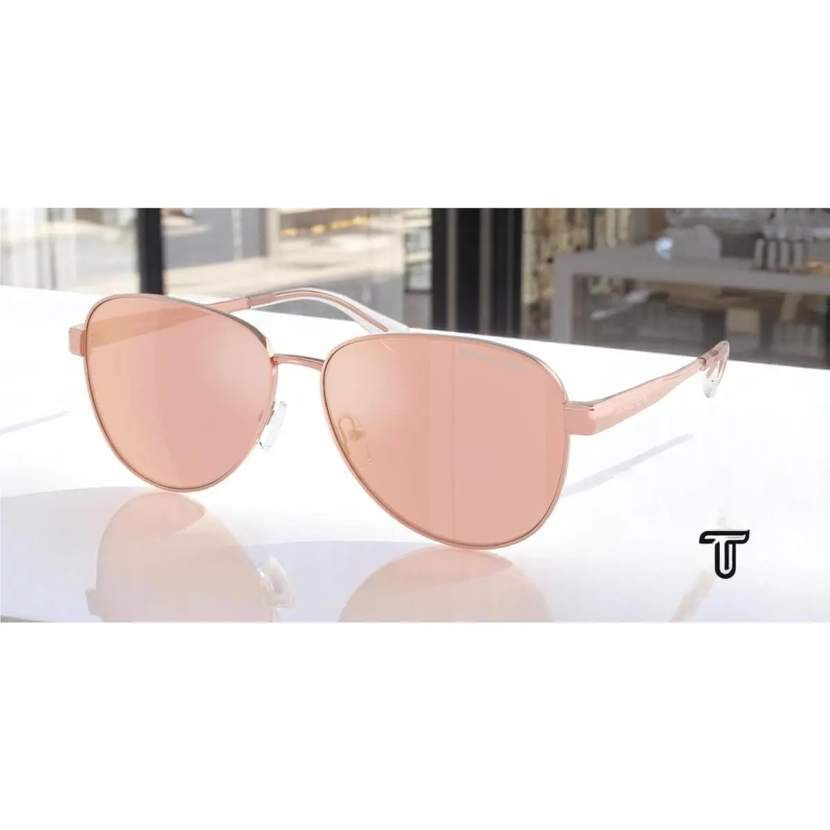 Michael Kors MK1160 11086X Biarritz Rose Gold Mirror 59 mm Women`s Sunglasses