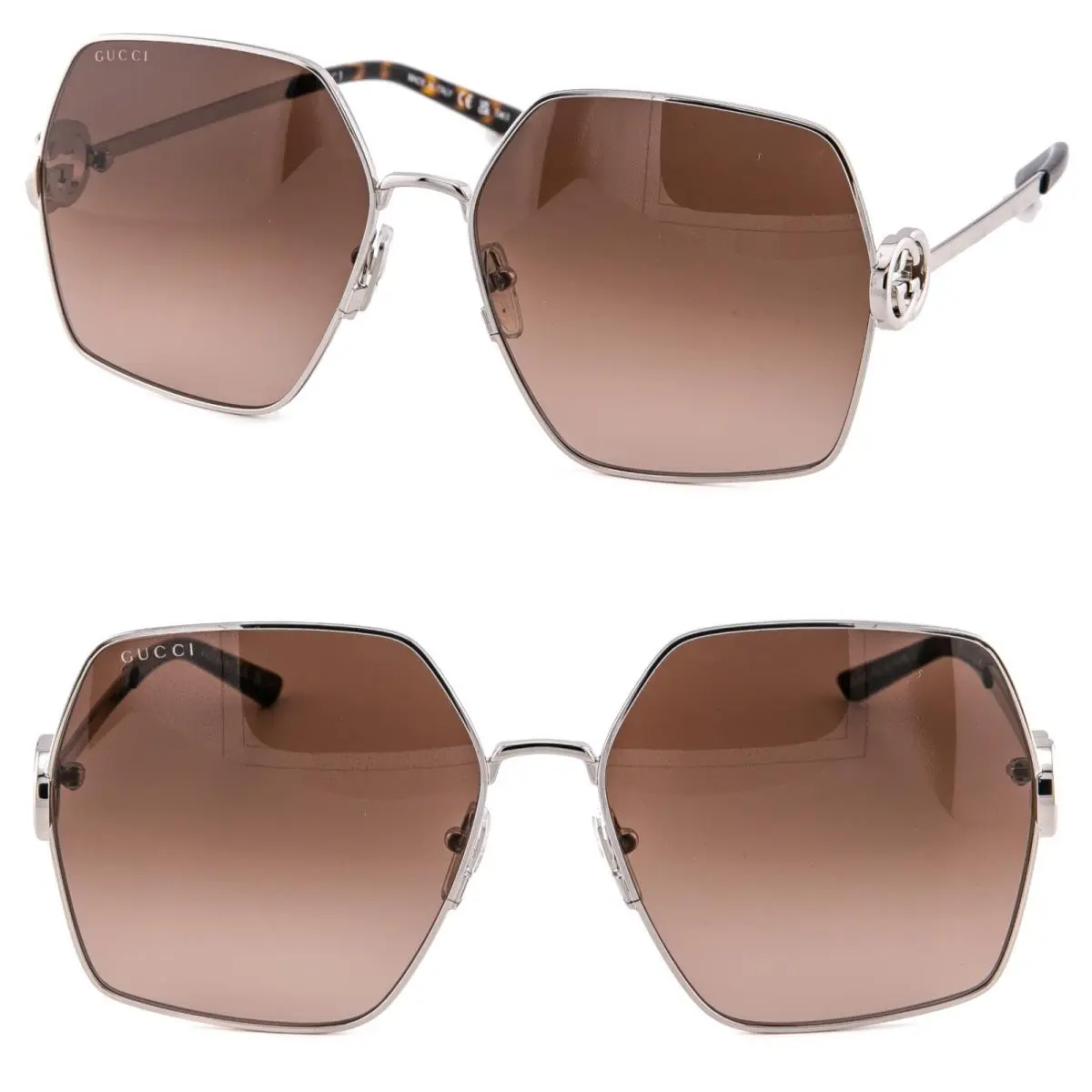 Gucci GG2163S Silver Brown 2163 GG Logo Oversized Geometric Sunglasses 003