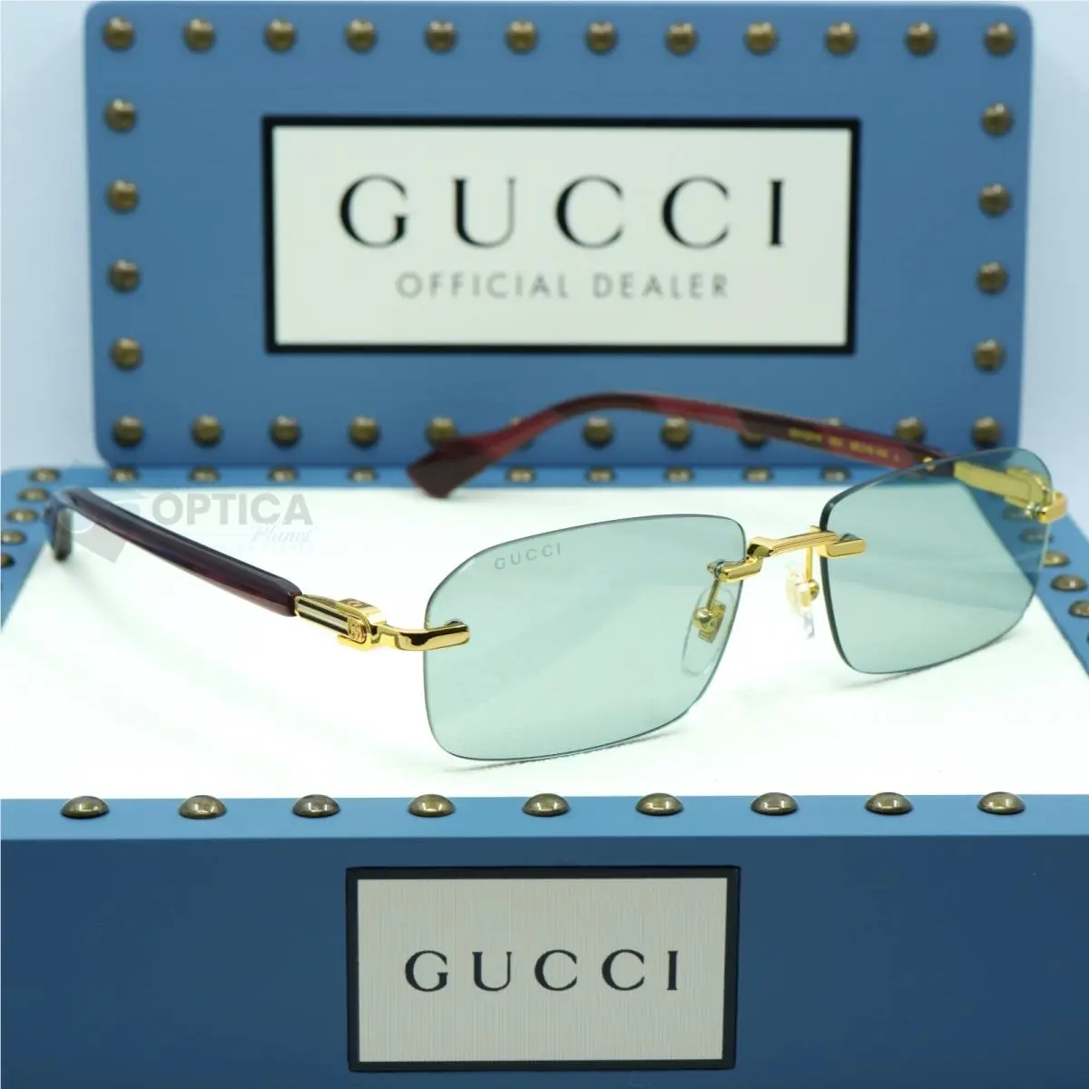 Gucci GG1221S 003 Rectangular Rimless Sunglasses Men`s Womens 56mm