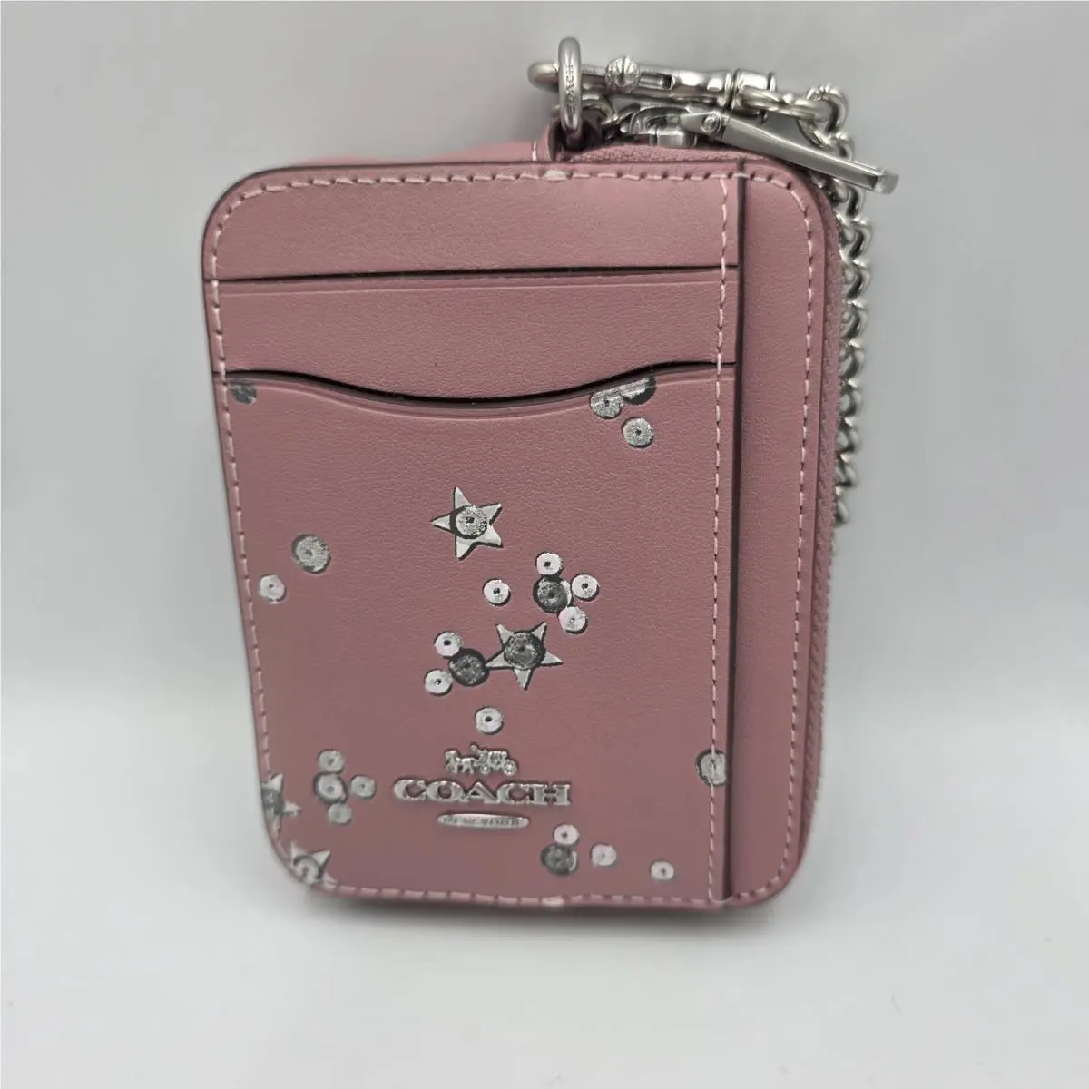 Coach CCO26 Star Print Leather Zip Card ID Wallet Dusty Pink