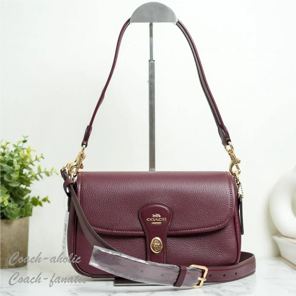Coach CY683 Hadley Shoulder Bag Crossbody Leather in Dark Wine Gold