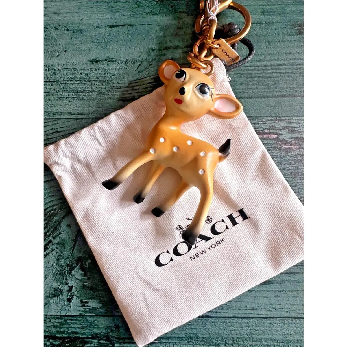 Adorable Coach Rare Resin Standing 3 Deer Doe Fawn Key Chain Bag Charm Fun