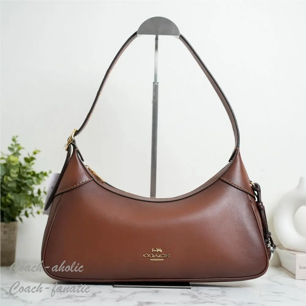Coach CDY38 Ella Small Shoulder Bag Crossbody In Leather/gold/redwood