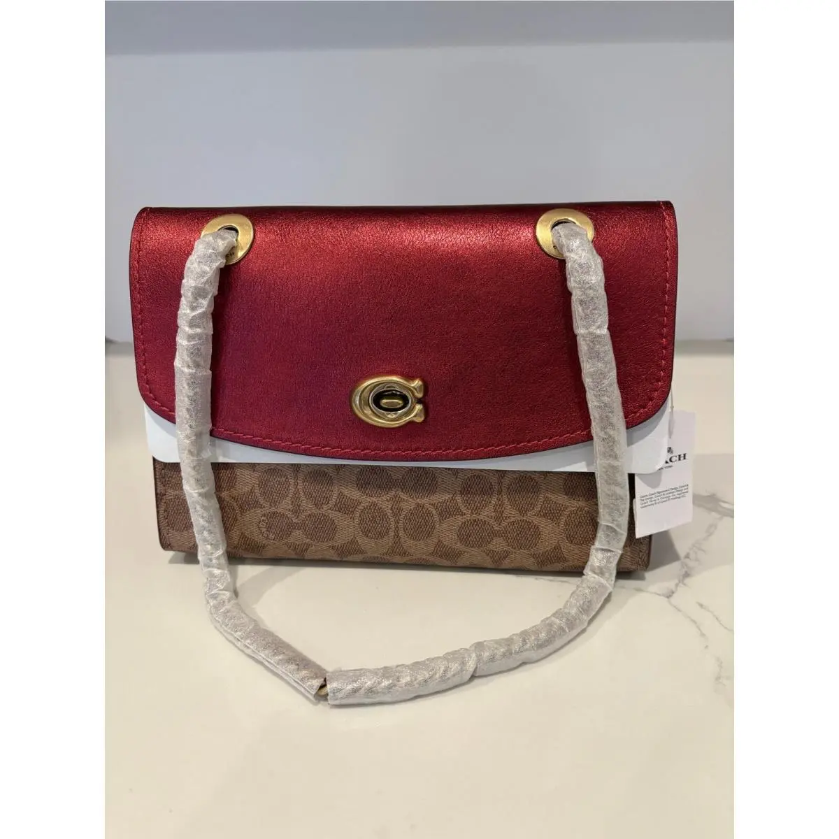 Coach Coated Canvas Signature Smooth Metallic Parker Shoulder Bag 88541
