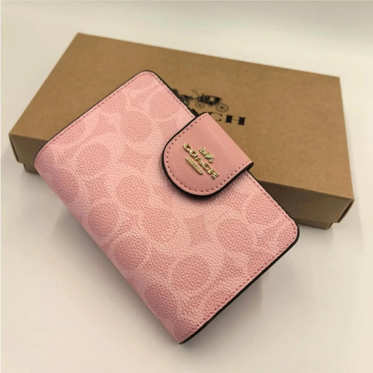 Coach Medium Corner Zip Wallet In Signature Canvas Pink CW786