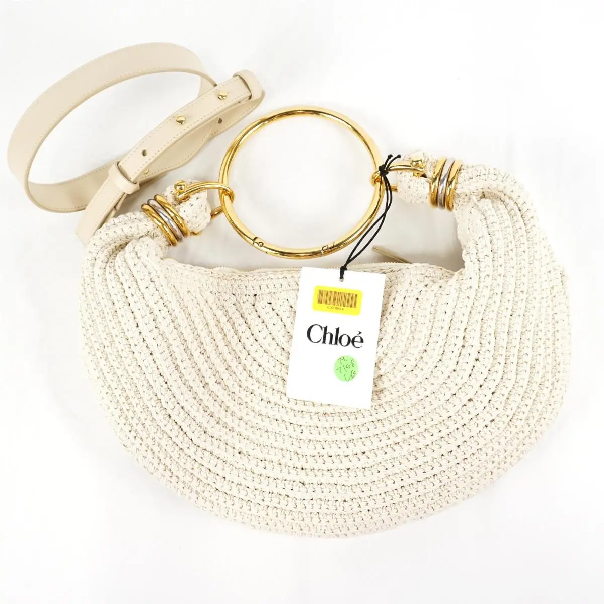 Chloe Bracelet Hobo Bag Small Crochet Women`s Purse with Strap In Deep Ivory
