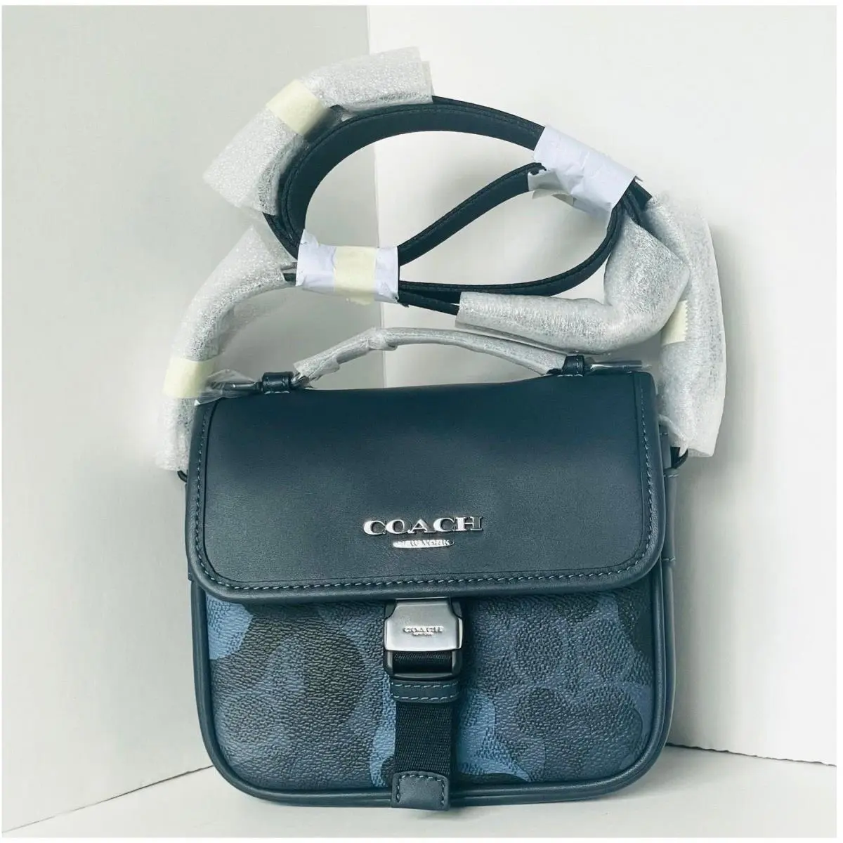 Coach Racer Crossbody Bag CDC15 Blue Signature Camo Leather Mens Compact