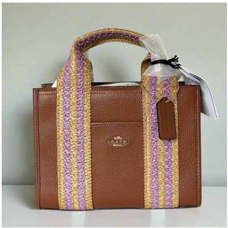 Coach Smith Tote 24 Small Leather Brown Pink Crossbody Work Travel Bag CBG91