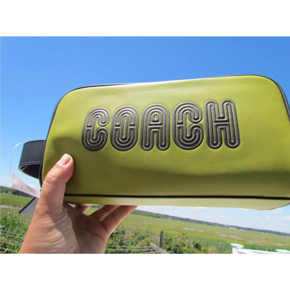 Coach Leather Travel Dopp Kit C7007 Lime Logo Handsome Rugged Bright