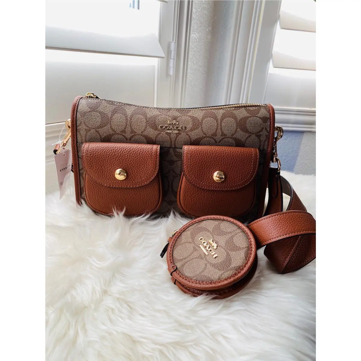 Coach Pennie Crossbody with Coin Case In Signature Canvas Khaki C5675
