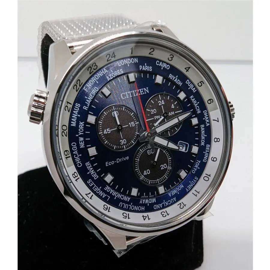 Citizen Eco-drive Men`s AT0368-82L Blue Dial Mesh Band Chronograph Sports Watch