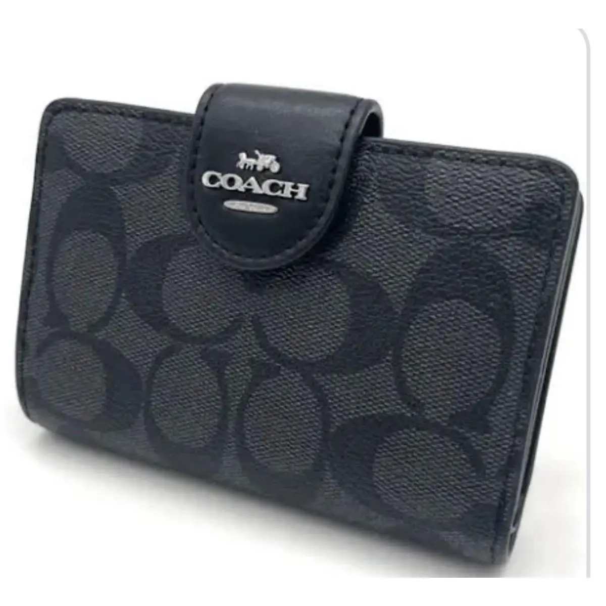 Coach Medium Zip Wallet Coded Canvas Black Smoke Signature