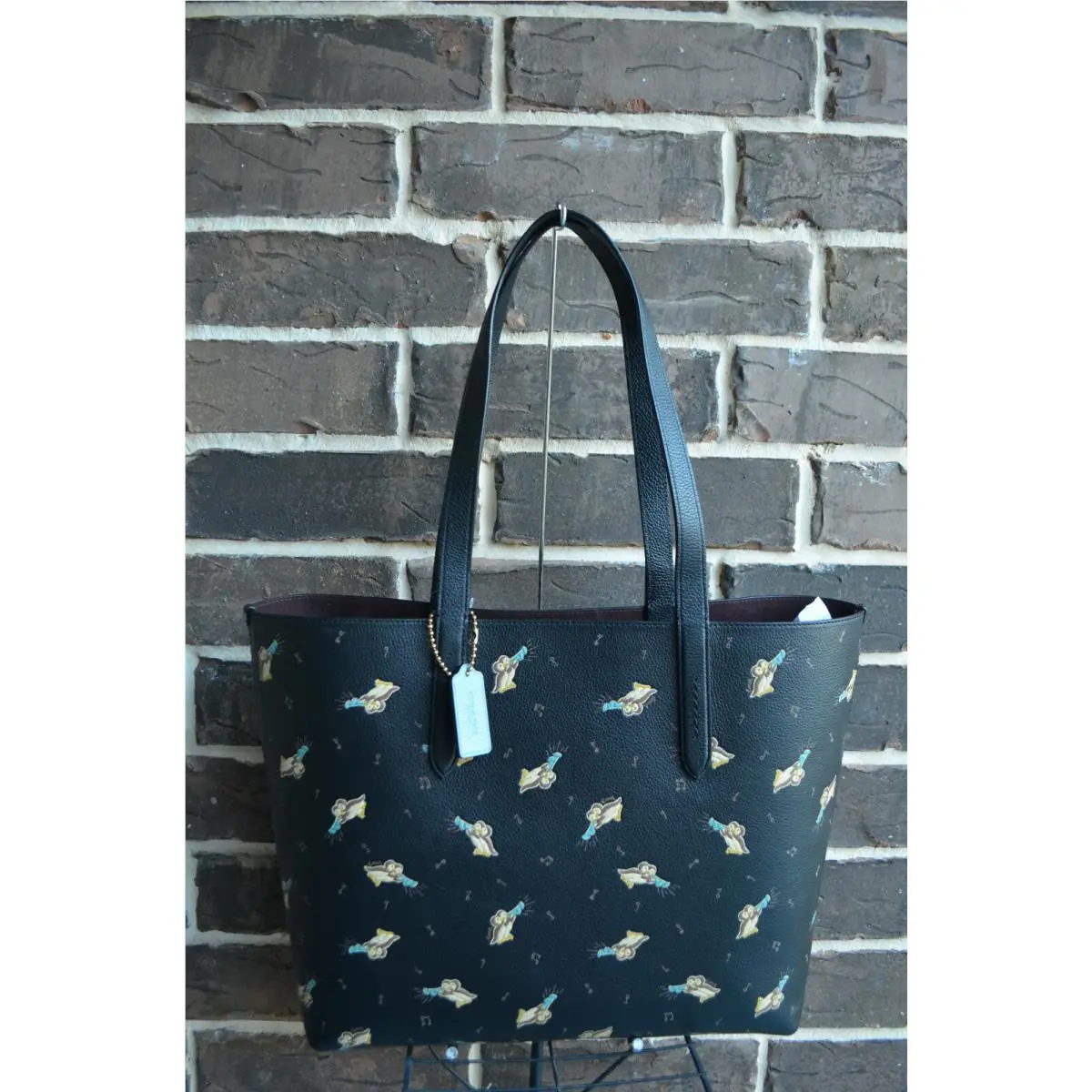 Coach Highline Musical Owls Black Gold Leather Tote