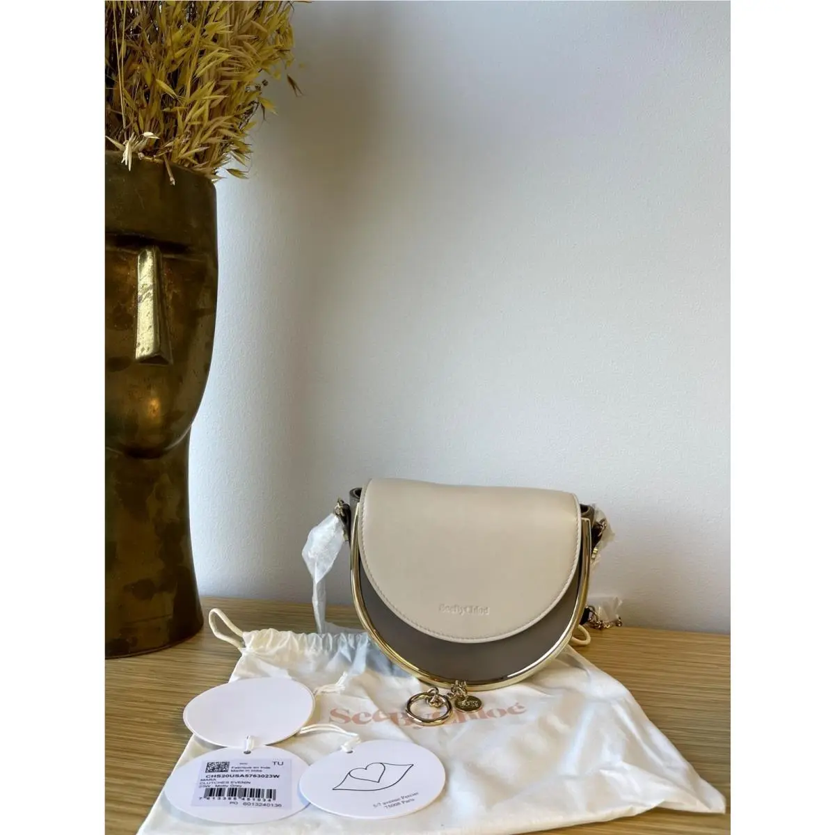 See by Chloe Mara Evening Motty Grey Smooth Leather Saddle Bag
