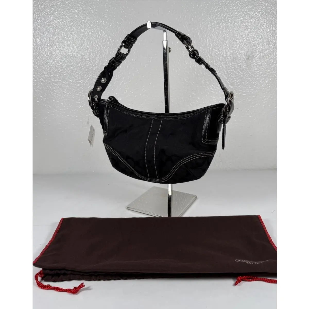 Coach Black Signature Mini Shoulder Bag Hobo Zip Jacquard Y2K Logo Vtg
