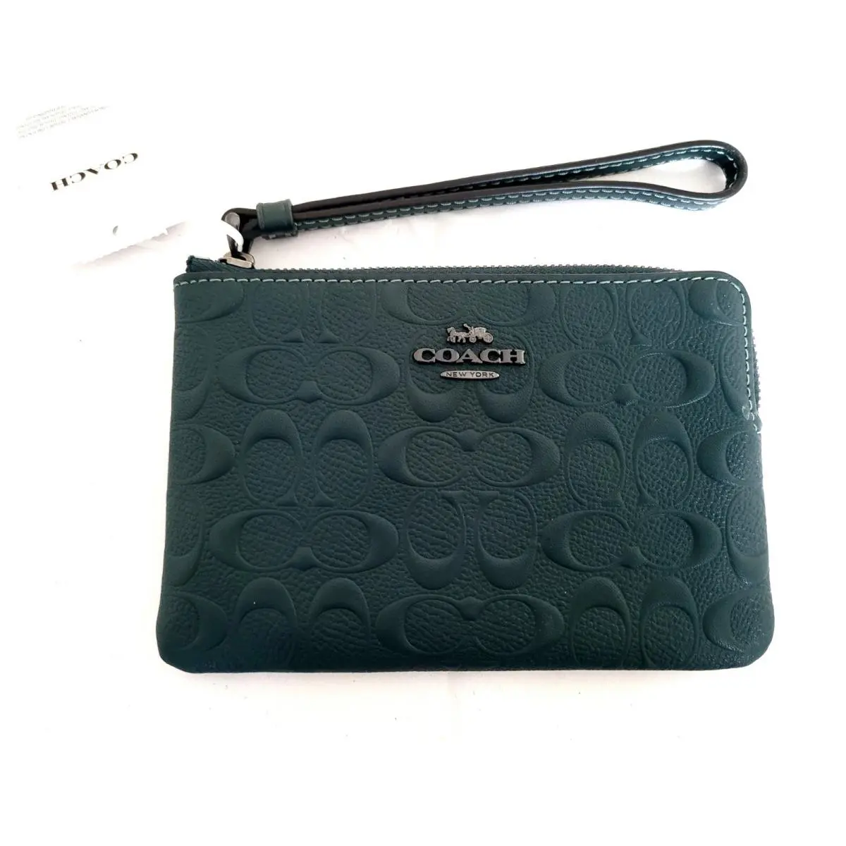 Coach Wristlet Forest Green with Logo Zipper Credit Card Slots