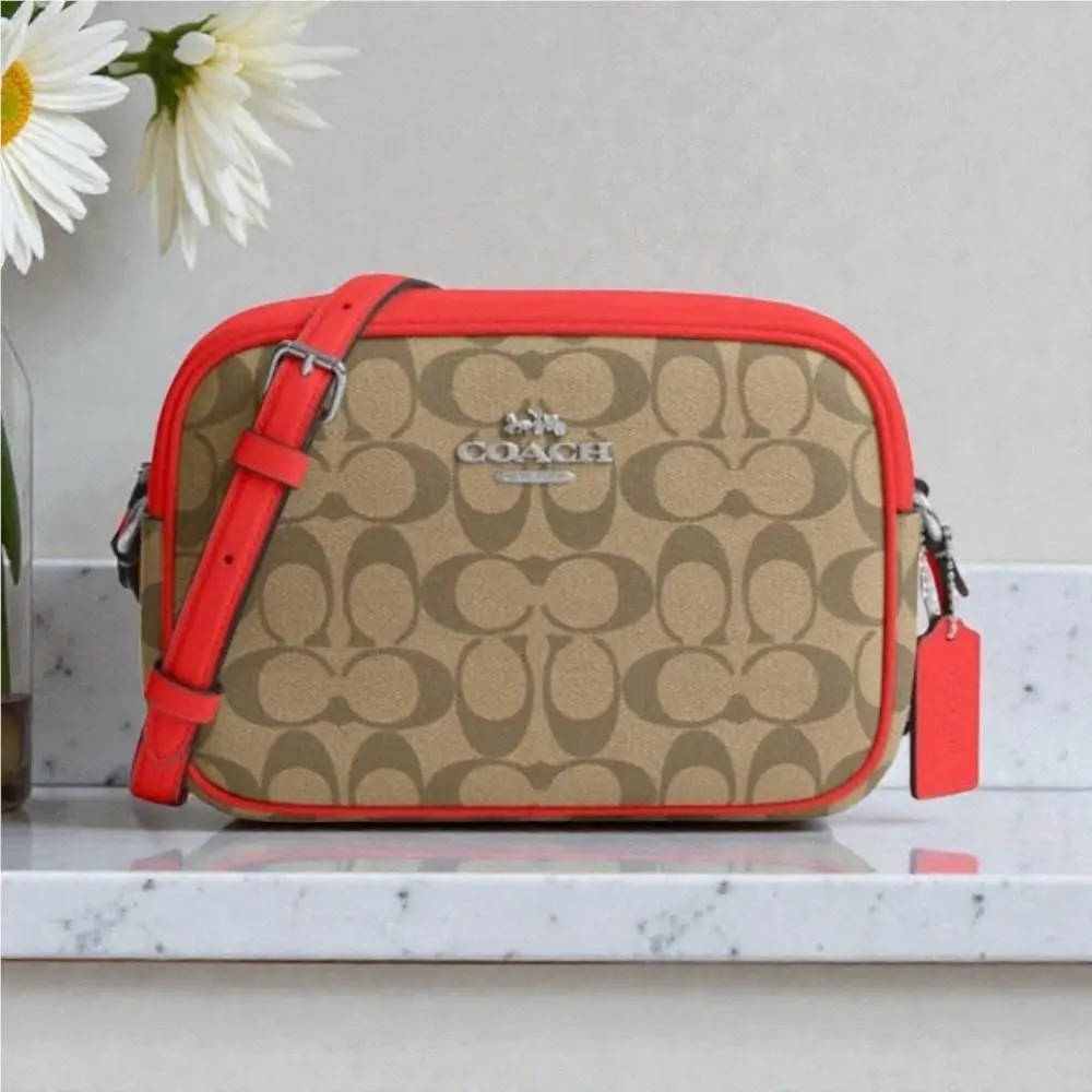 Coach Jamie Camera Bag In Signature Canvas Khaki Miami Red CR135