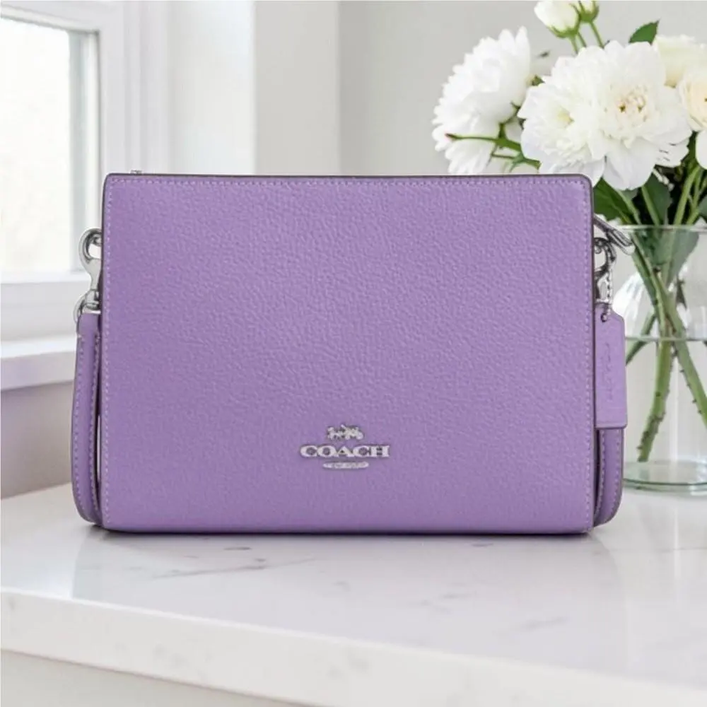 Coach Slim Crossbody Bag Purse in Iris Purple Leather CAT21