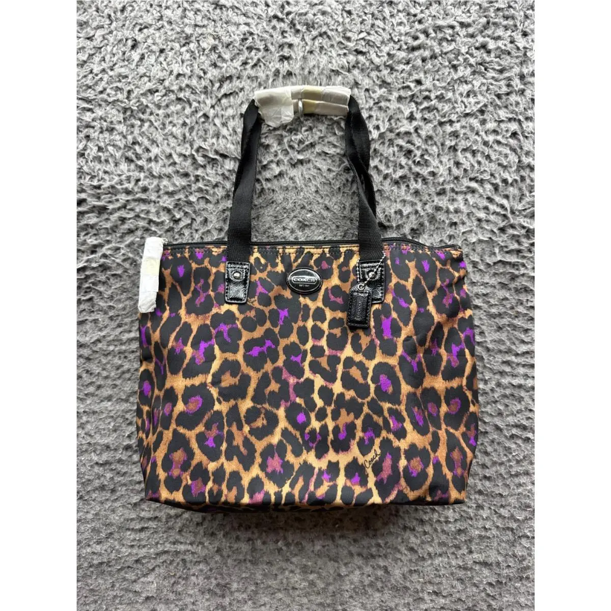 Coach Leopard Print Nylon Weekender Tote Bag Multicolor w/ Pouch 11 x 8.5