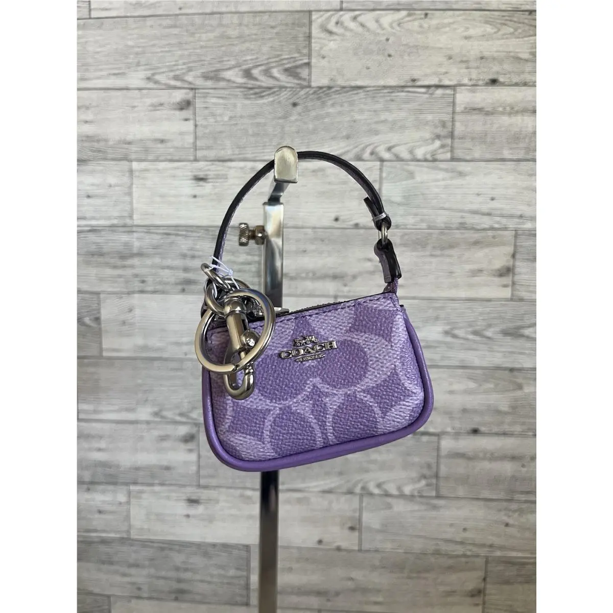 Coach Mini Nolita Bag Charm In Signature Canvas CX067 Silver/iris