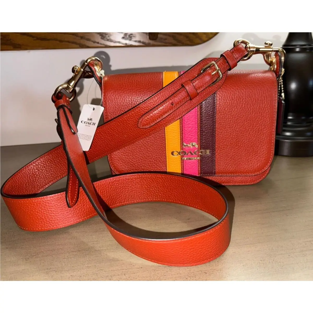 Coach Leather Varsity Stripe Small Jes Messenger Bag Purse 2511 Terracotta