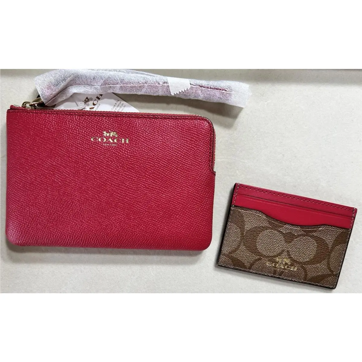 Coach Leather Bright Pink Zip Wallet Wristlet Clutch Euc Coach Card Case