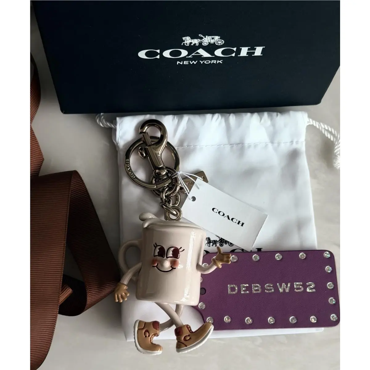 Coach MS JO Coffee Cup Resin Bag Charm CEF66 Gift Box