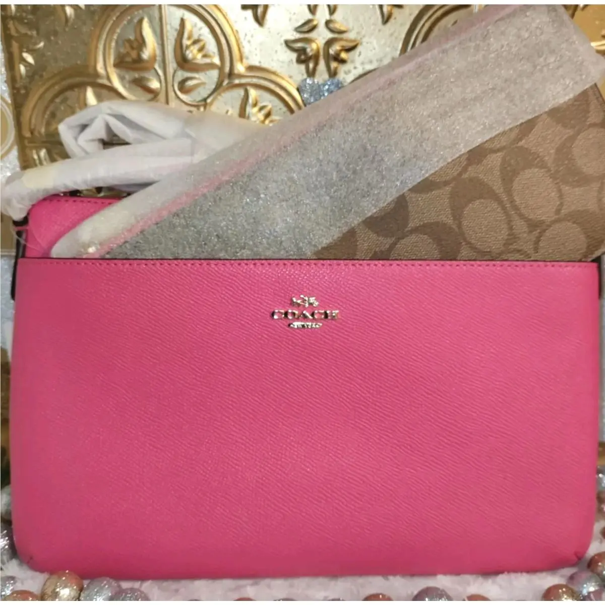 Fac Wrapped Coach F57788 Bright Fuschia/saddle Crsgn Lth EW Pop Crossbody