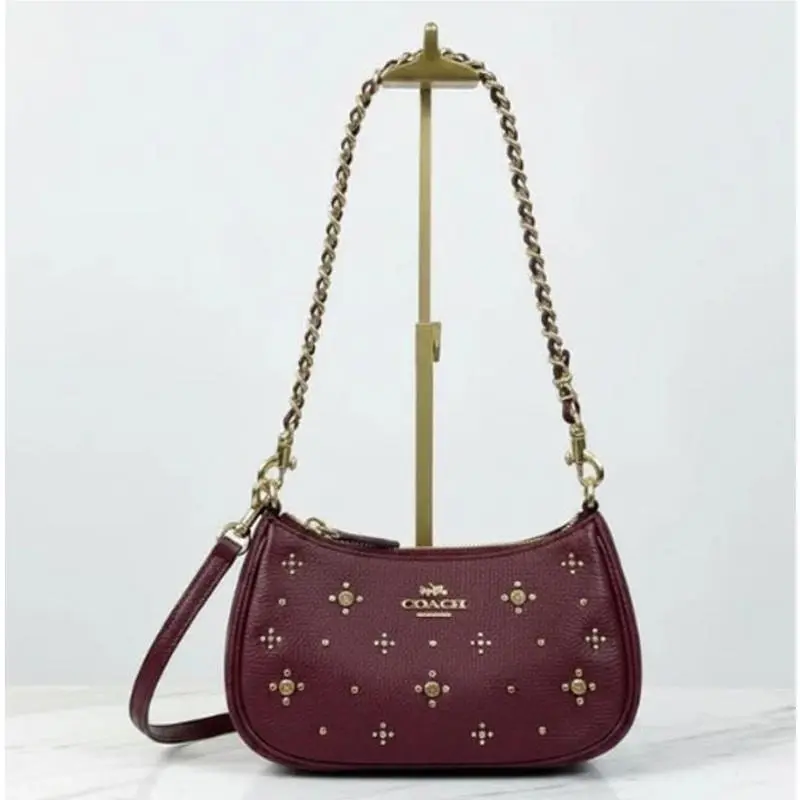 Coach Teri Mini Crossbody CCE43 Dark Wine Beaded Crystal Leather Bag