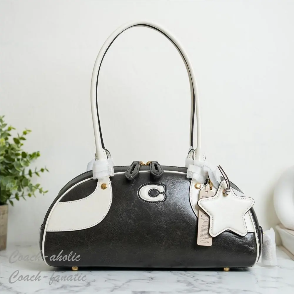 Coach Coachtopia CDU49 Bowling Shoulder Bag Upcrafted Leather Black/chalk