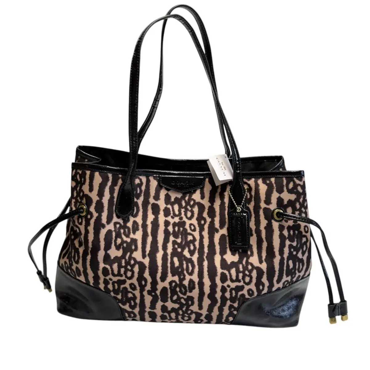 Coach Sis Leopard Drawstring Carryall Handbag Purse Shoulder Bag F31423