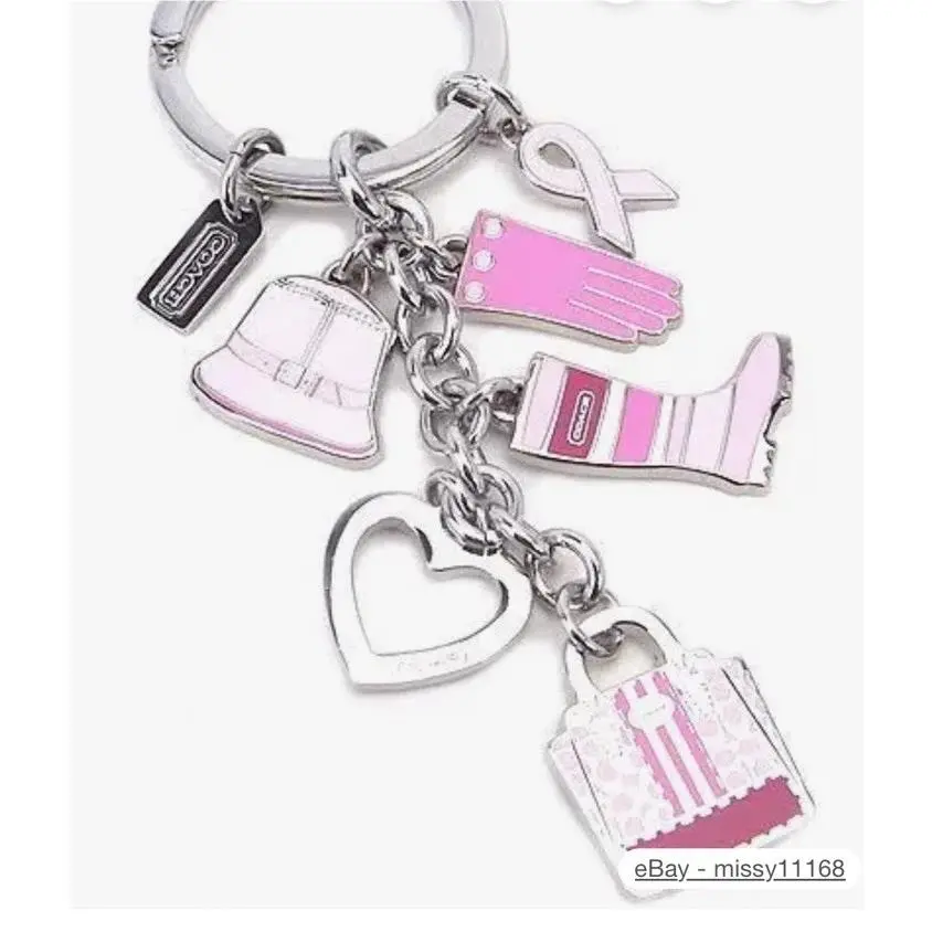 Coach Pink Heart Bag Hat Boot Breast Cancer Charm Key Ring Fob W27
