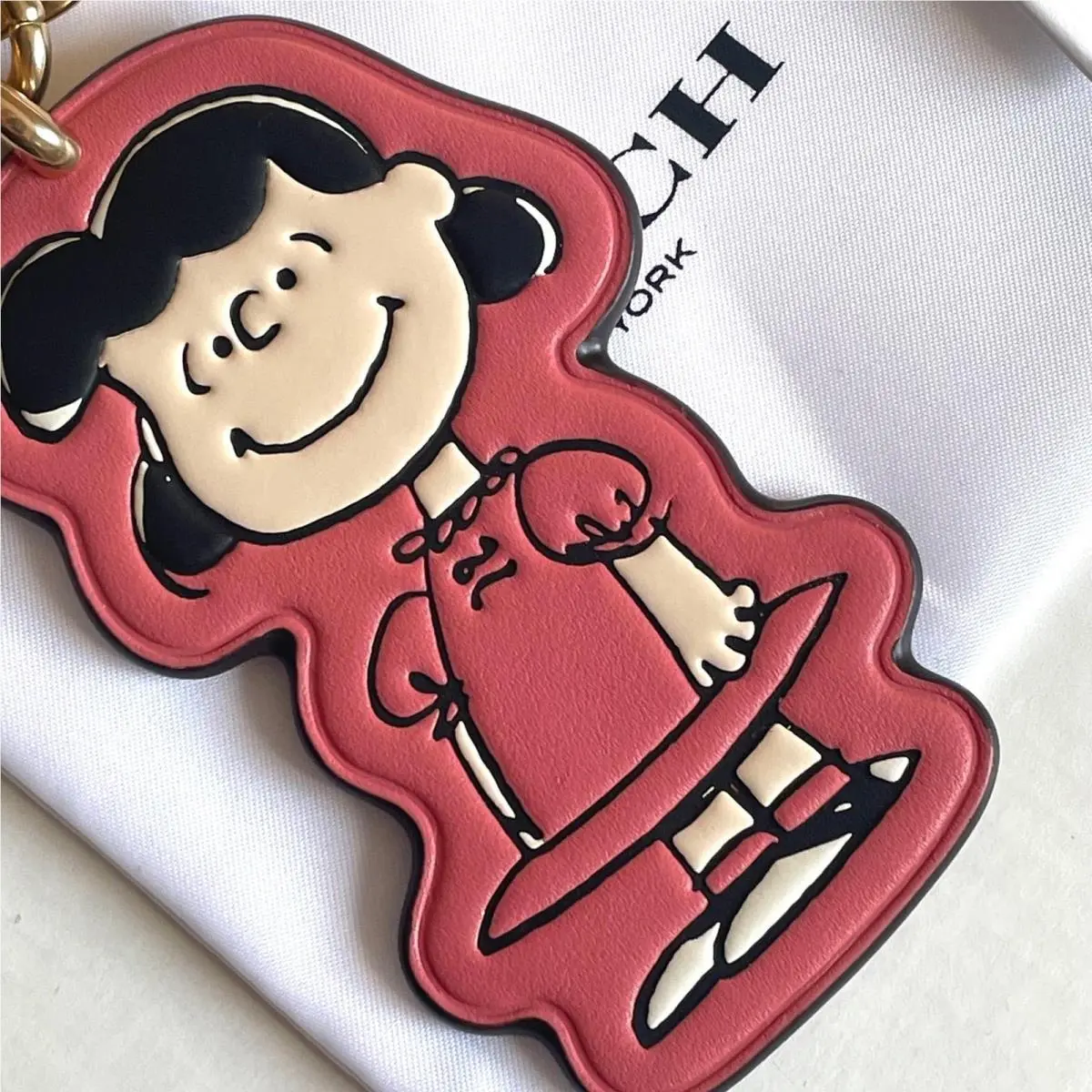 Coach x Peanuts Lucy Bag Charm CBG58 Pink Leather Keychain Anniversary