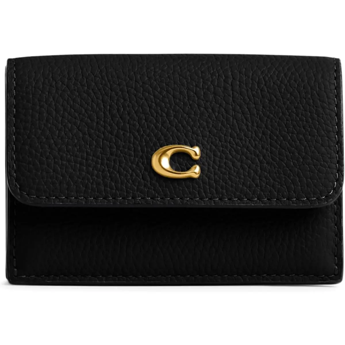 Coach Polished Pebble Leather Essential Mini Trifold Wallet Black One Size