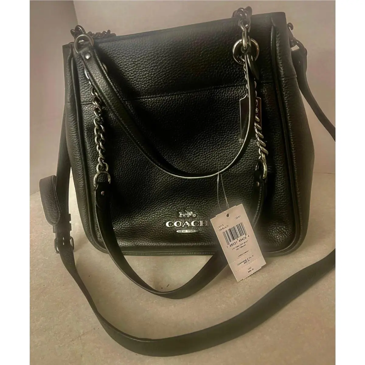 Coach Purse. Black Leather Shoulder Bag Retail Chain Strap