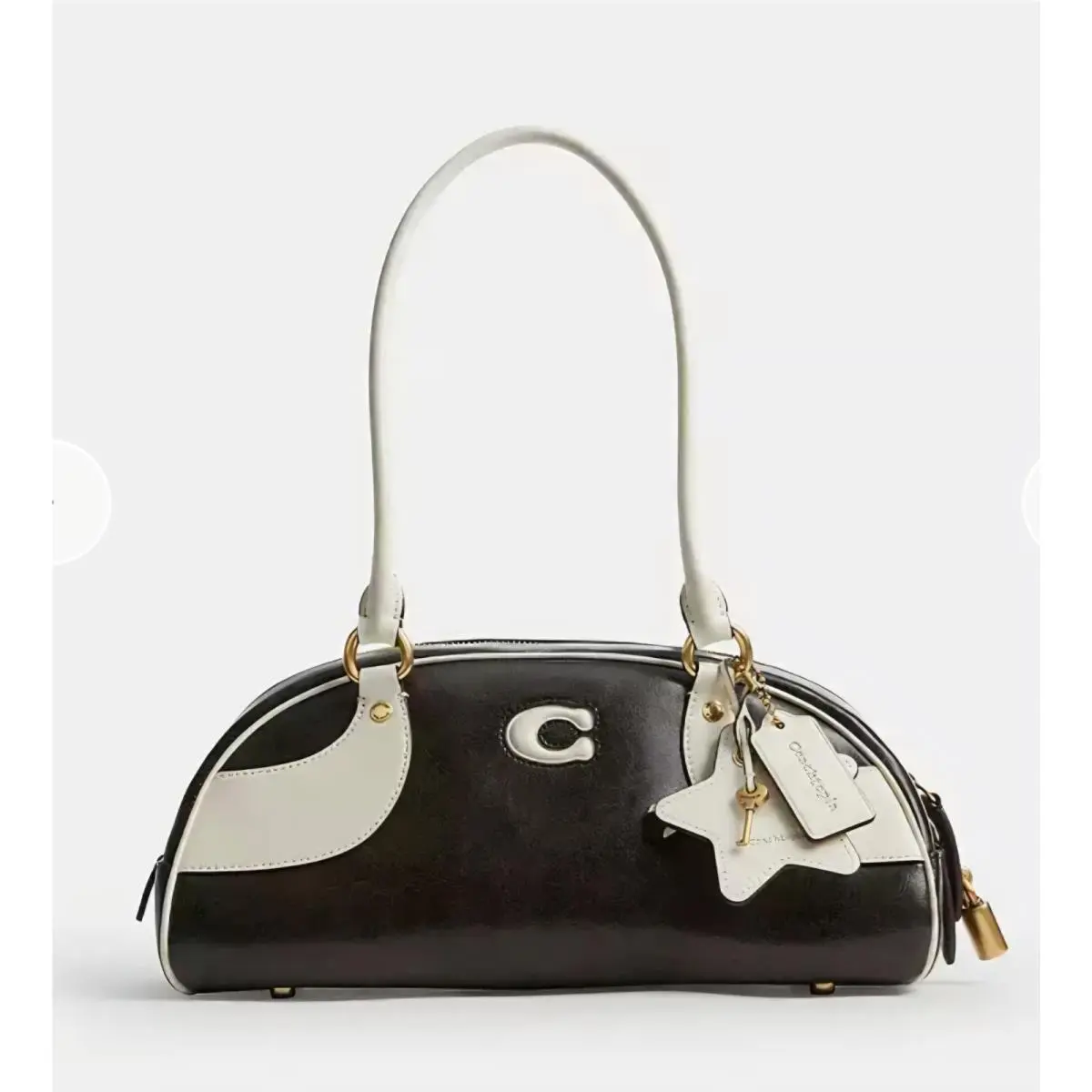 Coach Coachtopia Bowling Shoulder Bag Black Chalk Upcrafted Leather CDU49