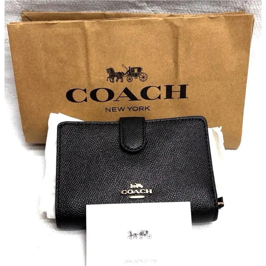Coach Medium Corner Zip Wallet Coin Purse- Black Crossgrain Leather F53436