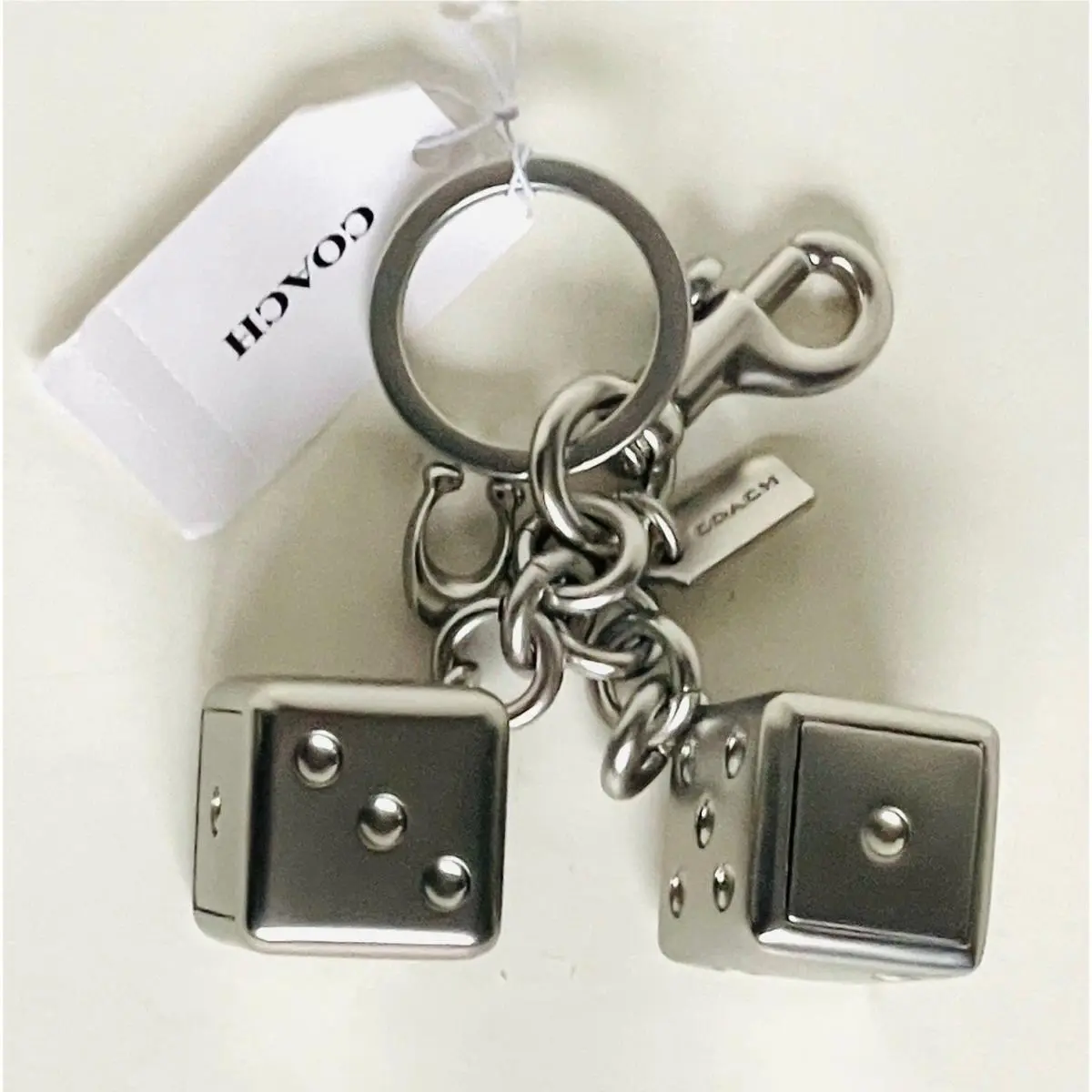 Silver Dice Bag Charm CZ128 3D Cluster Metal Keychain Orgpkg by Coach