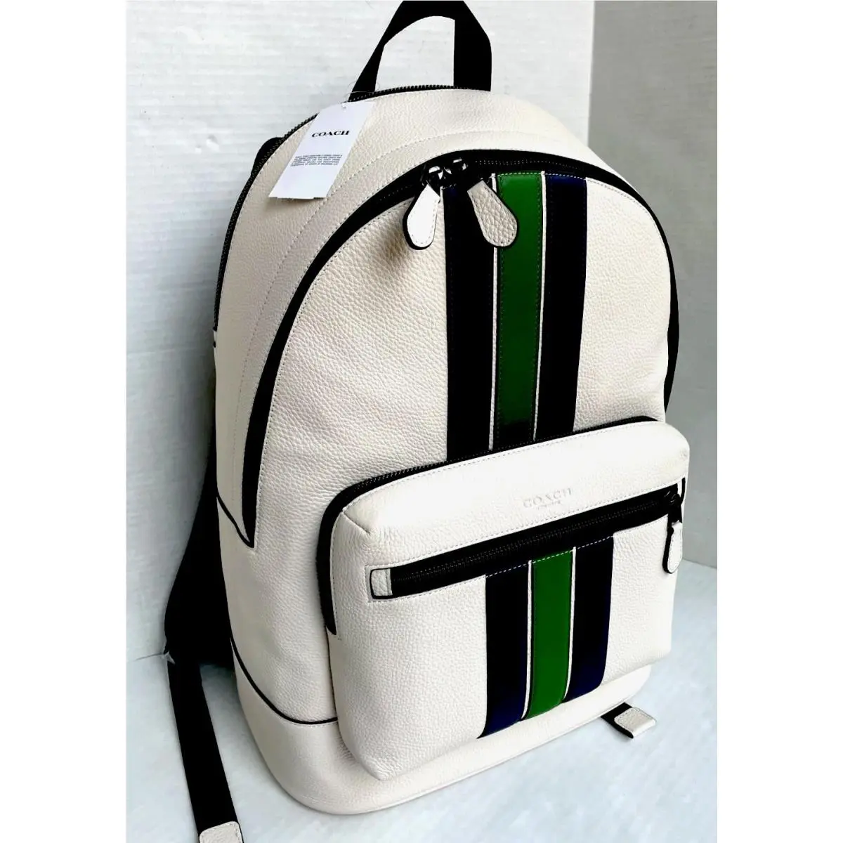 Coach CBI37 West Backpack Leather/varsity Stripe/Chalk/$598/NWT