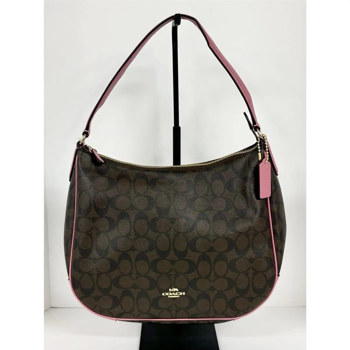 Coach Zip Shoulder Bag in Signature Canvas Brown/pink F29209