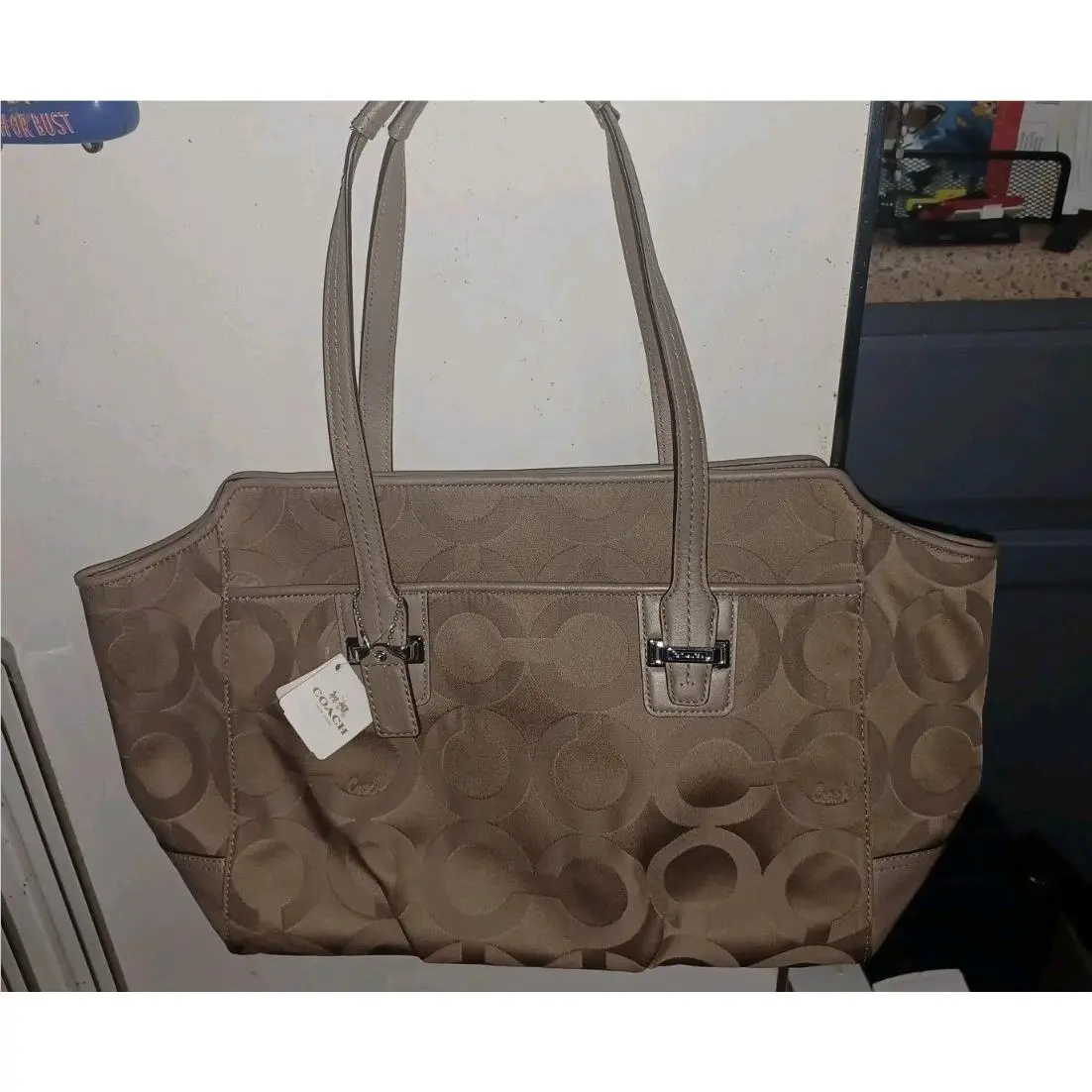 Coach Taylor Op Art Alexis Signature Carryall Tote Bag Beige/tan F25501