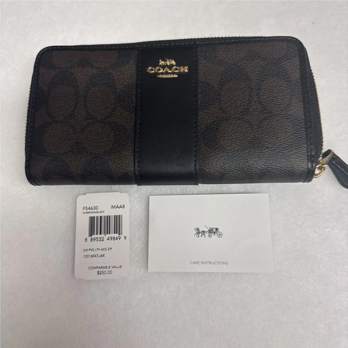 Coach Signature Brown Leather Zip Around Credit Card Long Wallet