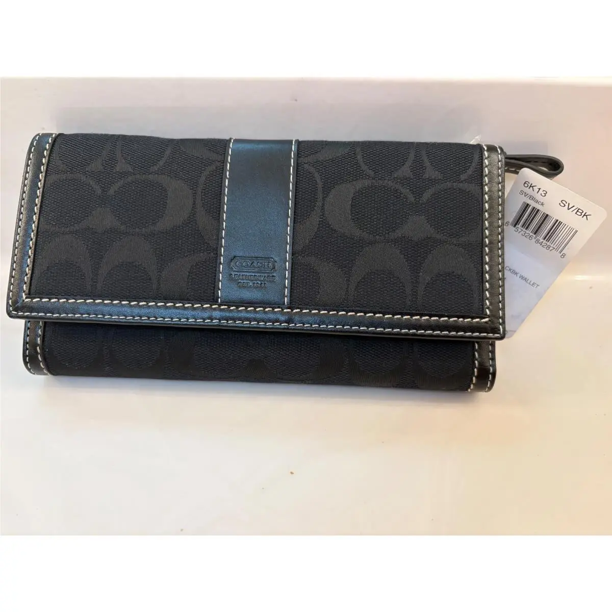 Coach Hampton Signature Wallet Tri-fold Envelope Black 6K13