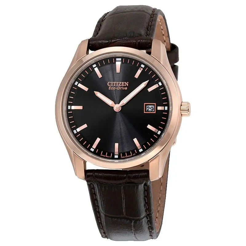 Citizen Eco Drive AU104300E Black Dial Brown Leather Strap 40MM Mens Watch