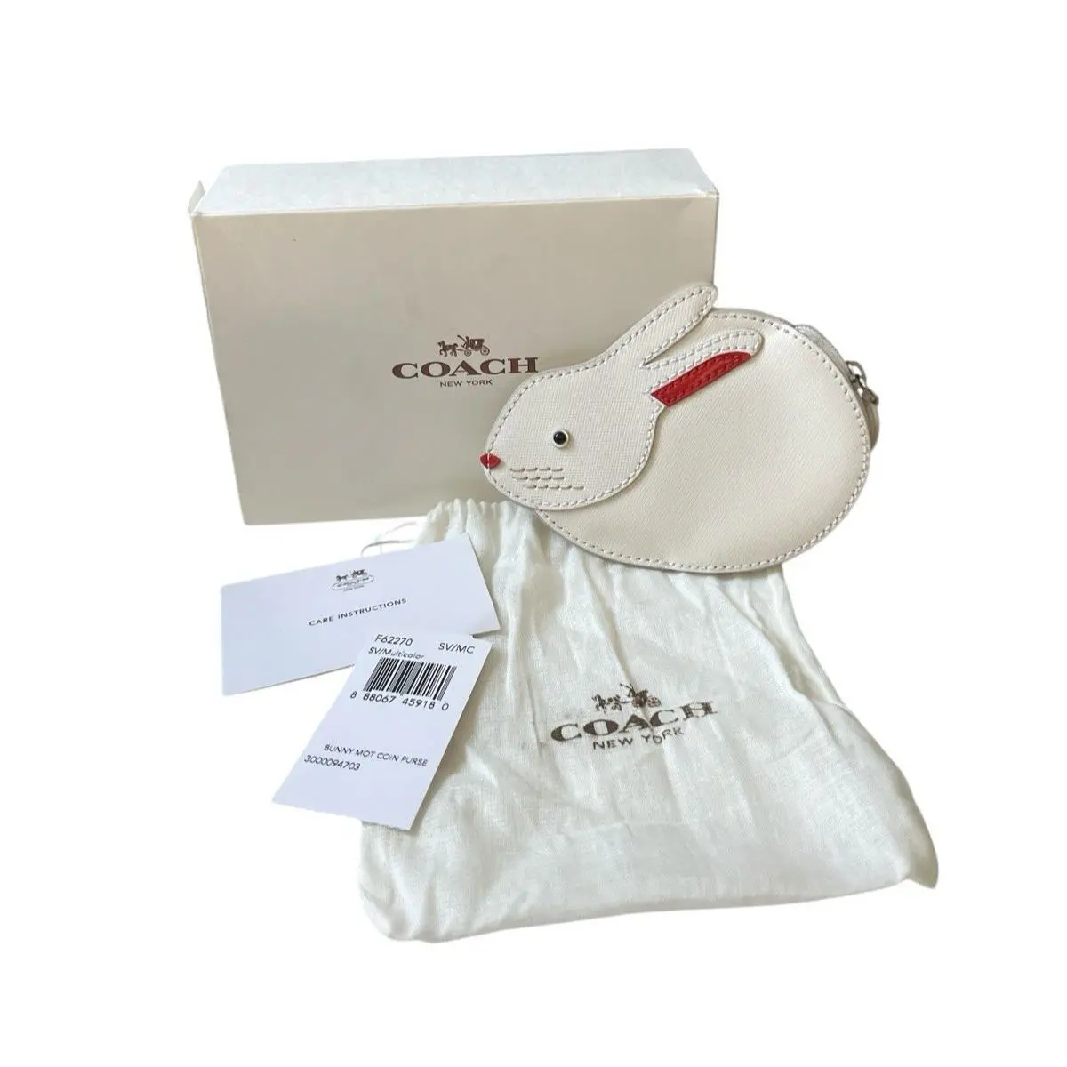 Vintage Coach Bunny Rabbit Leather Coin Purse White Pouch Rare Novelty 5 x 4