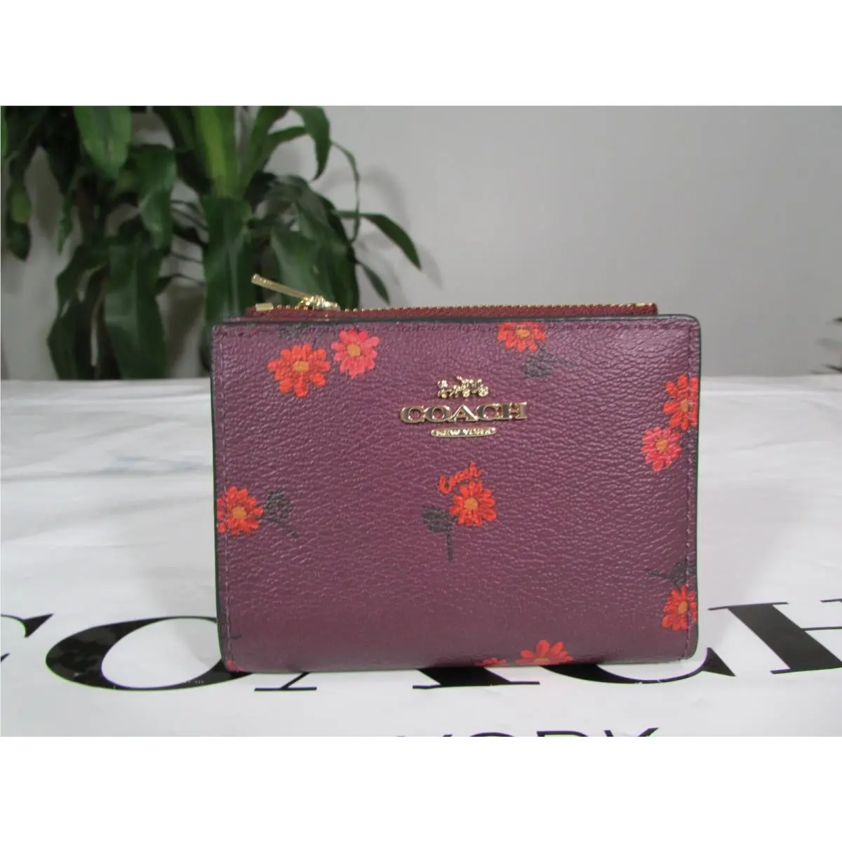 Coach Bifold Wallet with Country Floral Print CM853 Deep Berry Multi